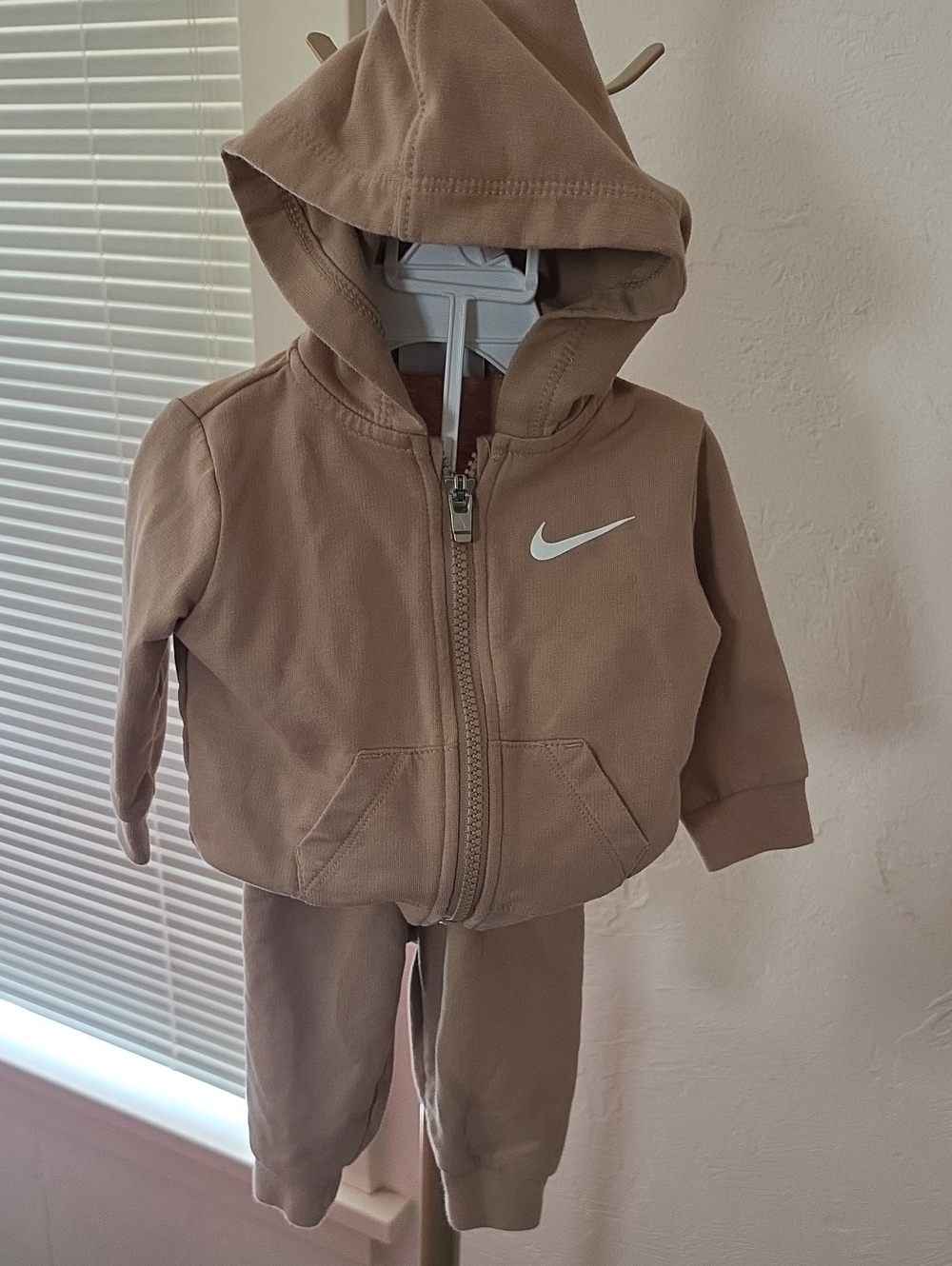 Nike Brown/Tan Hoodie and Jogger Set with White Swoosh